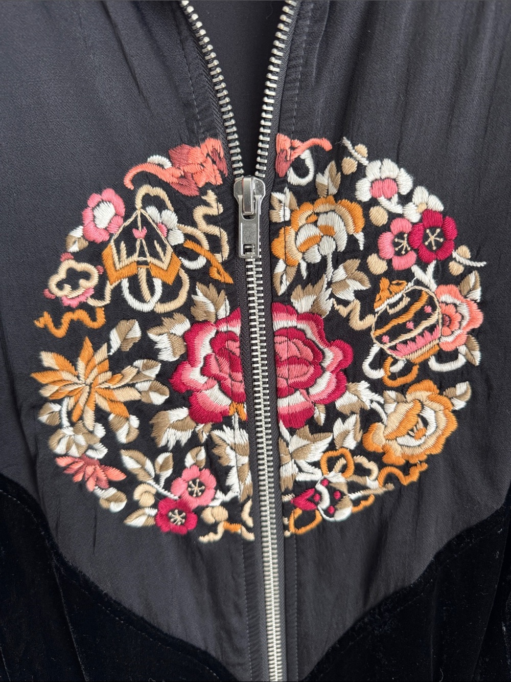 Free People Embroidered Velvet Bomber Jacket Black Size Medium - Picture 6 of 14